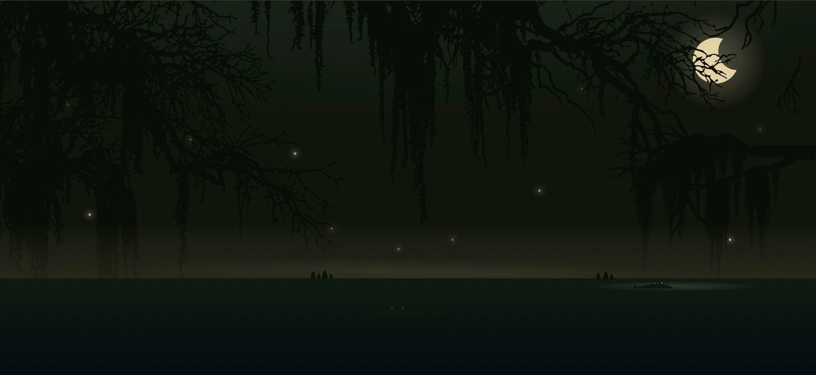 The finished swamp scene, complete with trees, water, and wildlife