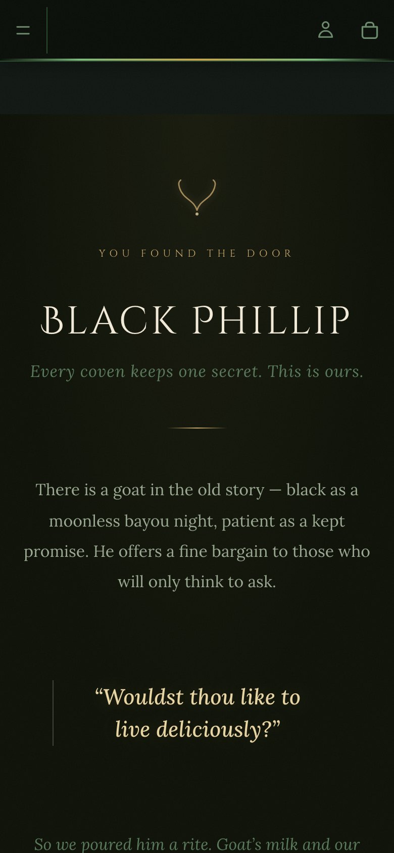 The Black Phillip page on a phone