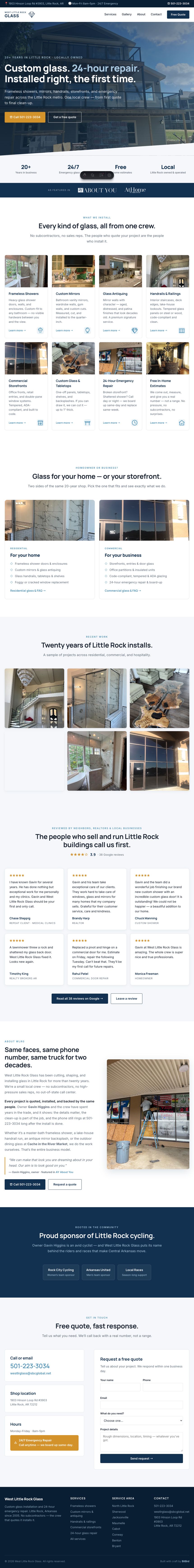 West Little Rock Glass, full site scrolling preview